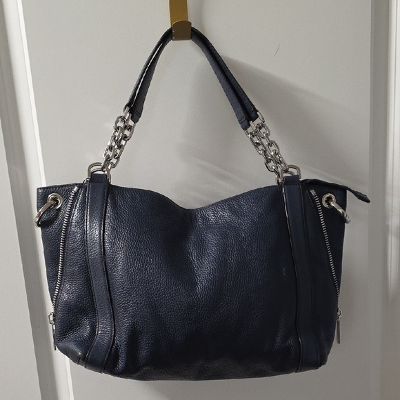 Michael Kors Navy Blue Leather Tote Bag - Picture 1 of 15